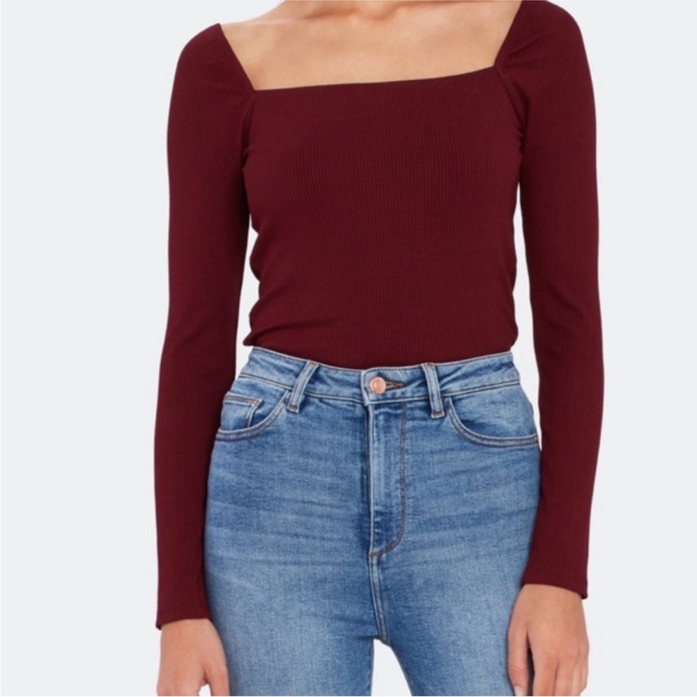 Billie the Label Burgundy Ribbed Square Neck Top, size M